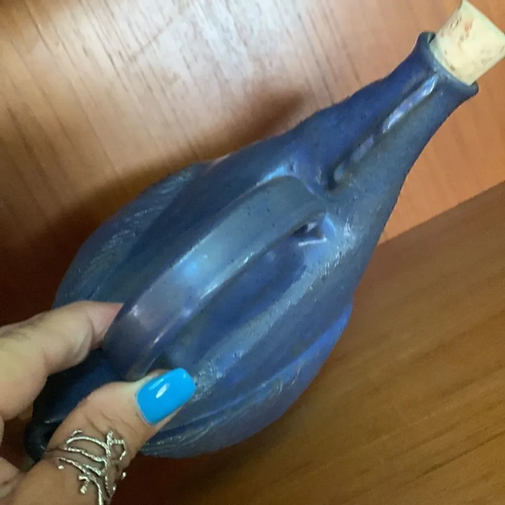 Hand Crafted Clay Oil Dispenser Rooster Blue Pottery